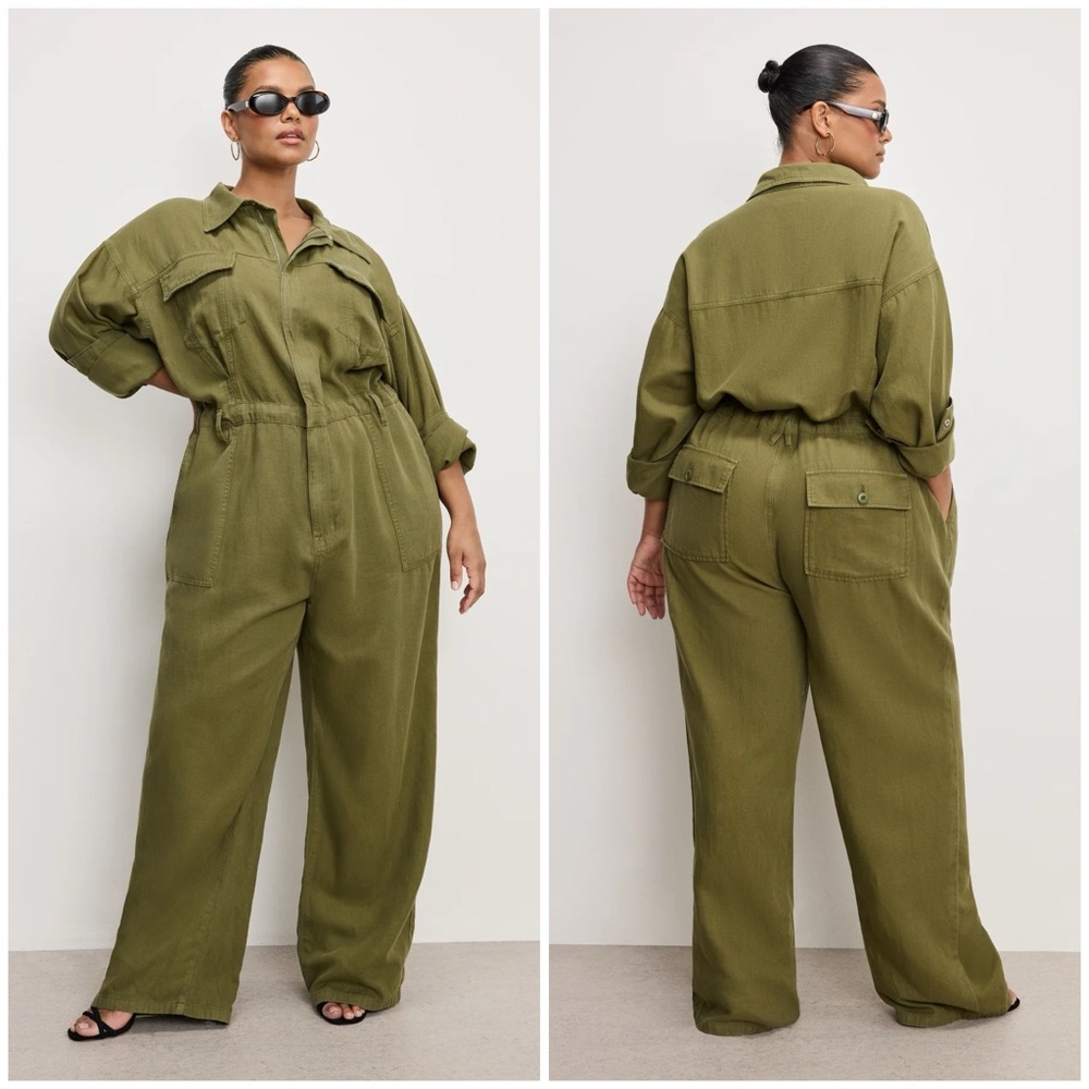 Good American Olive Utility Wide-Leg Jumpsuit